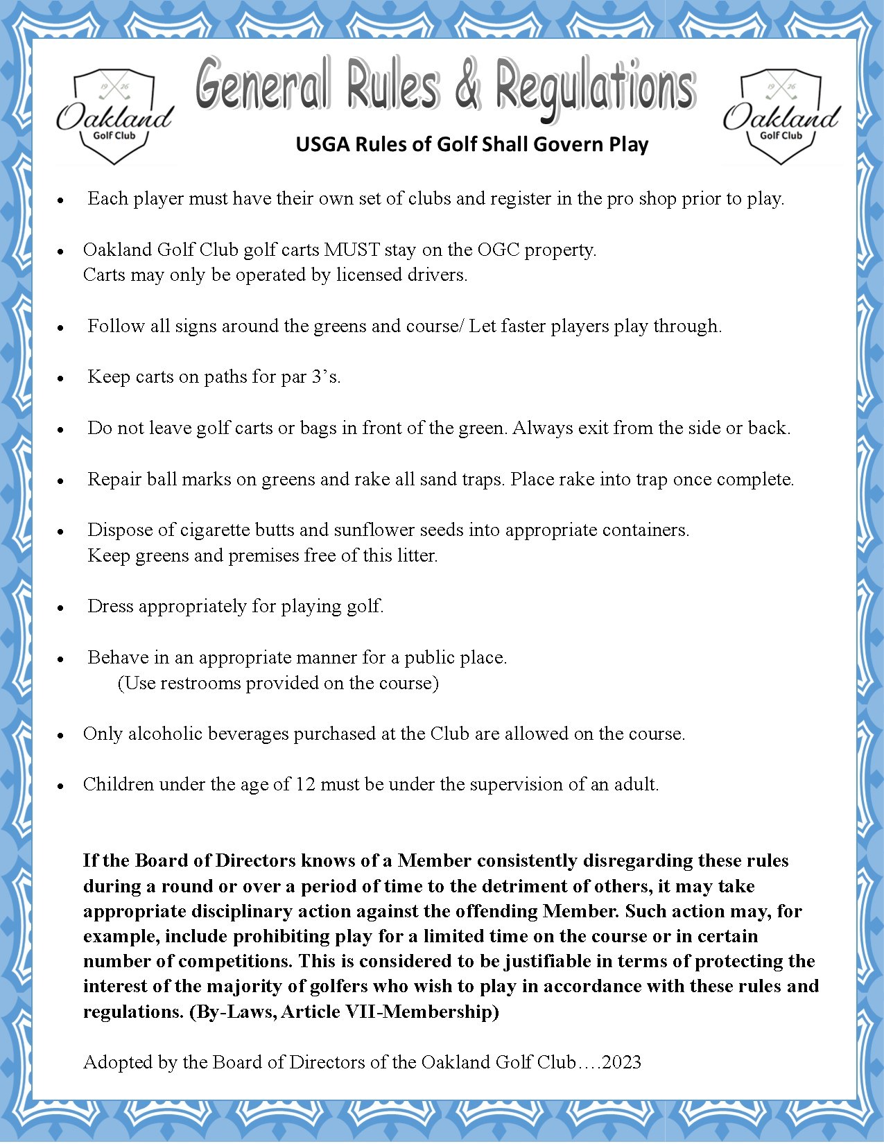 COURSE INFORMATION - Oakland Golf Club